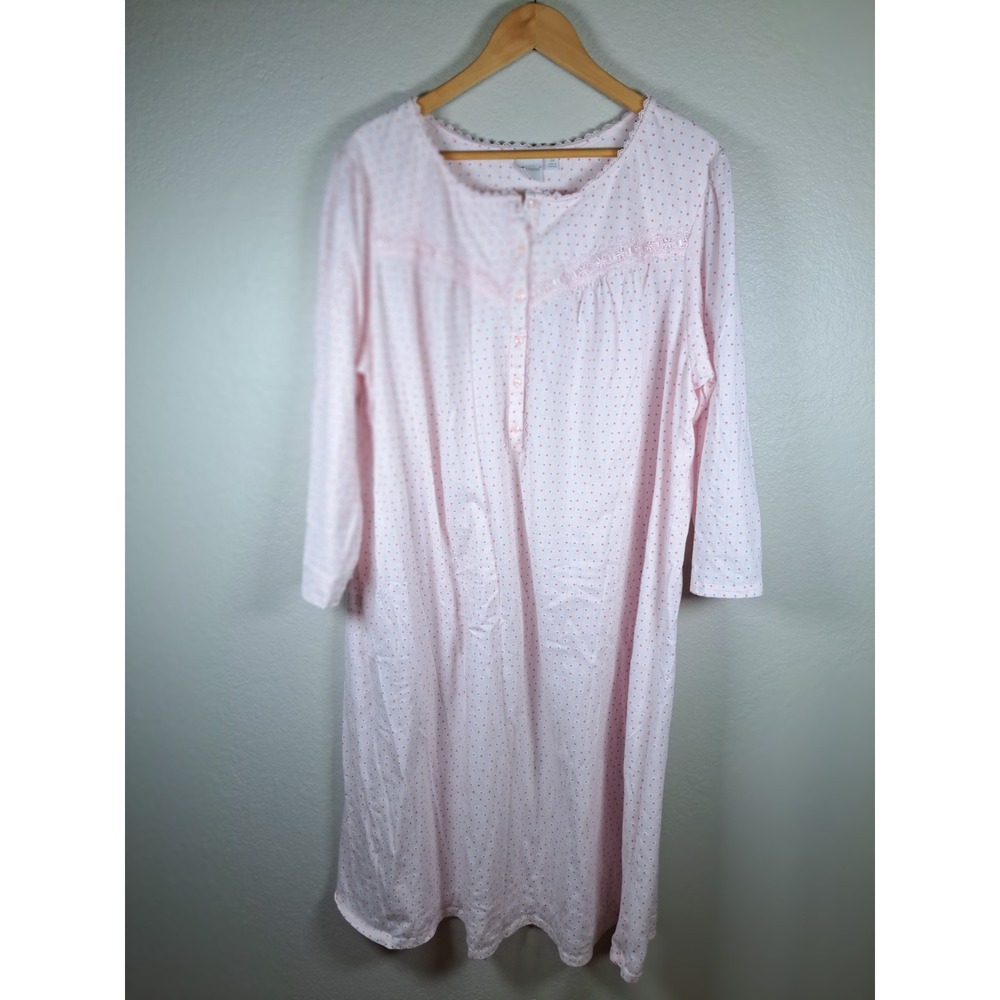 Croft & Barrow Pink Polka Dot Lace Trim Nightgown Sleep Shirt 3X